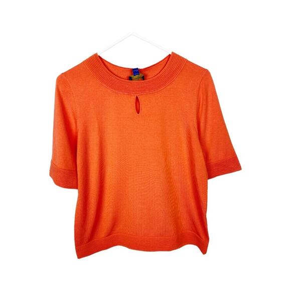 Pendleton Women's Silk Blend Orange Sweater Crew Neck Short Sleeve Cut Out PL - Picture 1 of 5